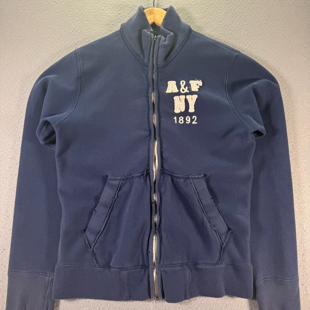 Vintage Abercrombie Sweatshirt Womens Medium Blue Full Zip Embroidered Comfort